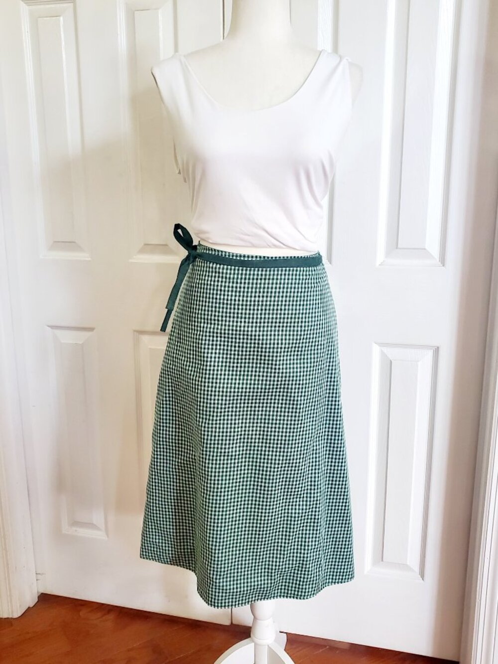Vintage The Pond Reversible Wrap Skirt Cottagecore Gingham Folk Art Midi Skirt M - Picture 10 of 13